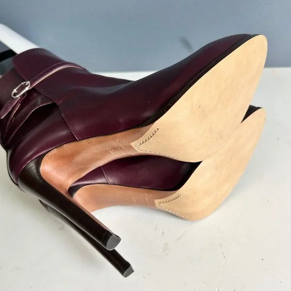 Ralph Lauren Collection Ankle Boots size 40 / 10 Burgundy‎ Heel Buckle Italy - Picture 9 of 12